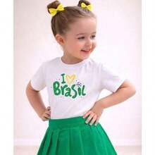 Children's And Youth T-Shirt Brazil I S2 Brazil Girl Brazil Cotton Printed Brazil Comfortable World Cup Shirt Comfort And Quality - 白色 - 查看 2