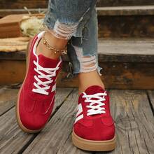 Women's New Flat Lace-Up Red Casual Outdoor Shoes, Fashion Versatile College Style Canvas Sneakers, Plus Size - Red - View 4