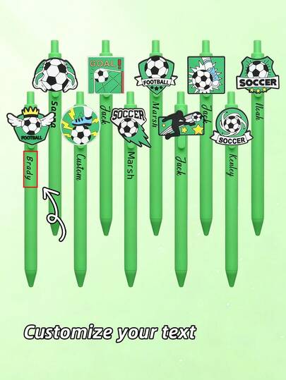 Personalized Football Element Green Barrel Ballpoint Pen, Can Be Engraved With Name, Date, Etc., Suitable For Football Field Decoration, Match Records, Party Decoration, Birthday Gifts, Customization, Teacher's Day Gifts, Back-To-School Supplies, Unique Back-To-School Season Gifts, Office Decoration, Multifunctional