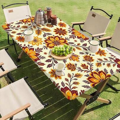 Vintage Bohemian Abstract Floral Tablecloth, Suitable For Indoor/Outdoor Patio, Picnic, Camping, Spring Seasonal Decor, Kitchen & Dining Room Spring Floral Tablecloth, Spring/Summer Seasonal Decoration