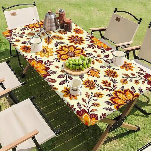 Vintage Bohemian Abstract Floral Tablecloth, Suitable For Indoor/Outdoor Patio, Picnic, Camping, Spring Seasonal Decor, Kitchen & Dining Room Spring Floral Tablecloth, Spring/Summer Seasonal Decoration
