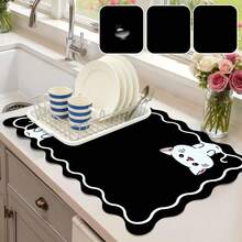 1pc Gray Background Blank Frame Multi-Purpose Absorbent Mat, Polyester Water Absorbent Countertop Protective Pad, Suitable For Kitchen, Dining Table Decor, Dish Drying, Washing Machine And Coffee Maker Pad, Bathroom Vanity Cup Coaster, Kitchen Accessories, Party Supplies - Line Drawing Of Lotus - View 6