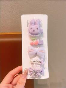 5pcs/Set Cute Bow, Rabbit, Star Hair Clips Set, Youthful Aesthetic Hair Accessories Suitable For Girls - Multicolor - View 5