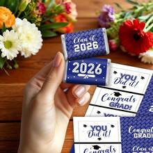 30pcs/5sheets 2026 Graduation Season Mini Candy Bar Wrapper Stickers - Class Of 2026 Congrats Grad Candy Chocolate Bar Labels Stickers, Graduation Party Decoration, No Candy - Blue & White - View 5