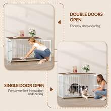 HaluPeit Möbel, 100cm Hundebox für Zuhause mit 3 Türen, 100x60x70cm, Hundebox Holz Indoor, Beistelltisch, Hundekäfig Hochbelastbar, für Mittelgroße bis Große Hunde, Vintagebraun und Weiß - weiß braun - Übersicht 3