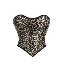 Top court bandeau imprimé léopard printemps/été pour femmes Luna Muse, bustier ajusté rétro sexy, débardeur court asymétrique style Y2K, look et chic, convient pour le quotidien, décontracté, streetwear, rendez-vous, fête, festival de musique, style punk, bar, performance, sexy, Saint-Valentin - Noir - Voir 6