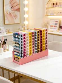1pc Multi-Compartment Acrylic Nail Stamping Plate Storage Box, Desktop Nail Sticker Organizer Rack, Portable Nail Foil Roll Storage Box, Nail Polish Color Card Display Stand - Multicolor - View 4