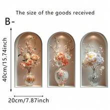 3片装拱形花瓶墙贴，优雅花瓶绿植墙贴，适用于装饰客厅、卧室、走廊和楼梯间。可移除防水乙烯基贴纸，方便DIY家居装饰。 - 多色 - 查看 12
