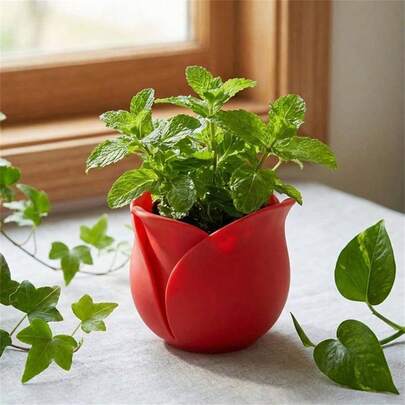 1 chậu hoa hồng sân vườn ngoài trời, đồ trang trí cây mọng nước in 3D, chất liệu