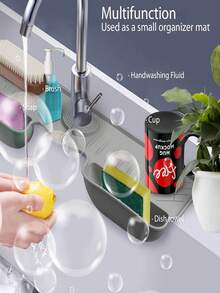 Tấm lót hứng nước bằng silicon kích thước 17,6 x 6,3 inch kèm 2 giá đỡ miếng bọt biển, tấm chắn nước bắn cho bồn rửa nhà bếp, mặt bàn phòng tắm. - Nhiều màu - Xem 8