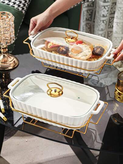 Bộ đồ dùng nhà bếp bằng gốm sứ 3 món (1 nồi, 1 nắp, 1 giá đỡ), thích hợp để nấu canh, nồi, bát đĩa, dùng trong nhà bếp, phòng ăn, phòng khách, nướng bánh mì, gà tây, phô mai, pizza, ngoài trời, đám cưới, tiệc tùng, làm quà tặng, sinh nhật.
