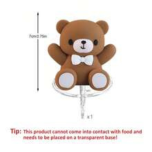 Decoraciones de pastel con oso 3D y lazo, suministros para fiesta de cumpleaños (Este producto no puede entrar en contacto directo con los alimentos, debe estar aislado con una base transparente antes de entrar en contacto con los alimentos) - Marrón Mocha - Ver 9