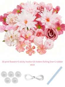 Hanging Floral Wreath Decor Floating Artificial Wild Flowers Vine Ceiling Backdrop, Floral Wreath Vine Wall Decor For Wedding Party Spring Home Garden, Pink, 3-10cm Random Size, Decorative Material Pack - Multicolor - View 9