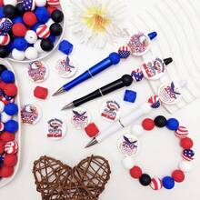 25/30/47pcs American Independence Day 250th Anniversary Series Silicone Bead Set, Printed With American Elements "250" Shaped Beads, DIY Keychain, Necklace, Bracelet, Decoration, Pen, Jewelry Pendant, Holiday & Birthday Gift - Independence Day 250 - View 9