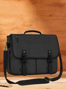15.6 Inch Men's Canvas Laptop Briefcase, Large Capacity Handbag With Adjustable Shoulder Strap, Khaki - Multicolor - View 12