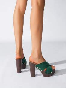 Women's Summer New High Heel Sandals, Party Thick Heel Thick Bottom Sexy Slippers, Peep-Toe Thick Bottom Women Slippers - Green - View 3