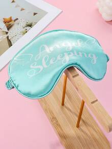 1pc Polyester Digital Printed Wing & Letter Element Sleep Eye Mask, Soft & Skin-Friendly, Suitable For Girl To Wear During Rest - Mint Green - View 3