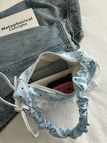 Túi đeo vai xếp ly chấm bi bằng nylon mới với viền ren dành cho nữ - Màu xanh nhạt - Xem 4