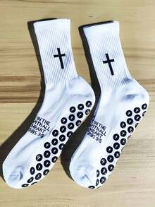 1 đôi tất thể thao chống trượt họa tiết chữ thập đen trắng, tất lưới thoáng khí mềm mại bền chắc, tất bông dày dặn, vừa vặn không gây bó chặt. - Đen và trắng - Xem 11