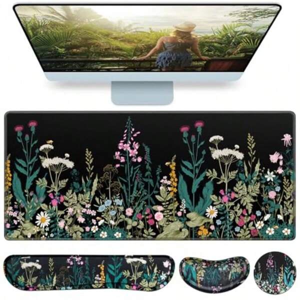 Dek Mat Lar Gaming Moue Pad With Writ Ret 4in1 XXL Mouepad+Keyboard Writ Ret+Moue Pad Writ Upp+Cup Coater Et Ergonic Floral Cpr Dek Arm Writ For Decor He  Wen