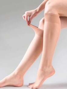 4双肤色半透明丝袜，时尚百搭，适合日常穿着 - 杏色 - 查看 2