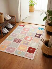 1pc Spring/Summer New Item, Dopamine Patchwork Star & Moon Long Bedside Rug, Absorbent Soft Skin-Friendly Carpet, Spring Bestseller Decor Mat, Decorative Rug, Bedroom Decor, Small Rug, Carpet, Home Decor, Living Room Rug, Small Living Room Rug, Bedroom Rug, Living Room Home Decor, Outdoor Rug, Washable Carpet - Multicolor - View 4