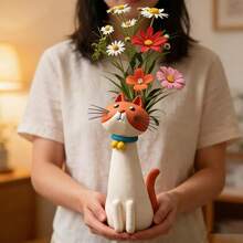 1个7.5英寸波西米亚风格趣味猫咪花瓶，适合摆放在桌面、书架和家居装饰中，是送给爱猫人士、家人和朋友的独特礼物。 - 多色 - 查看 11