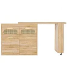 Bar Table With 6 Drawers & PE Rattan Doors, 360° Rotating Standing Table With Anti-Tip Device, Ample Storage Space, Metal Handles, Bistro Table For Living Room, Kitchen, Dining Room, Work Area - 駝色 - 查看 10