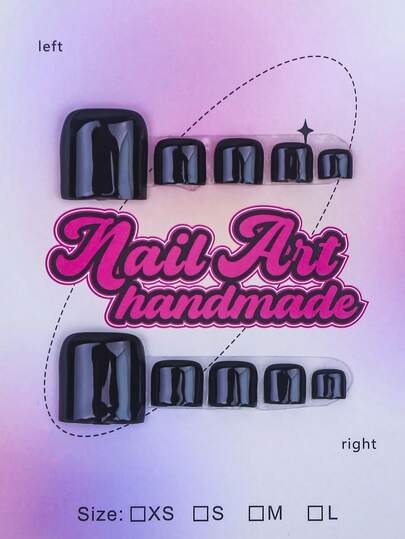 10pcs Y2K Handmade Nail Art Stickers, Nude & Black French Tip Design With Glitter, Suitable For Women/Girls Party, Dance, Daily Wear, Comes With Tools, Can Be Used As Gift Press On Nails