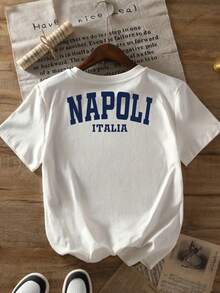 2026tops Women's Naples, Italy Graphic Print Summer T-Shirt - Casual Short Sleeve Crew Neck T-Shirt, Soft And Comfortable Fabric, Classic Clothing Design - 白色 - 查看 7
