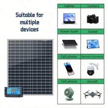 50W Solar Panel Kit With 100A Controller - Portable Solar Charging Panel Suitable For Power Banks, Camping, Hiking, Vehicle, Boat, Phone, Street Light, Surveillance, Pet House, Etc. - Detachable, No Battery, Output 12V/18V/24V And USB 5V - Black - View 4