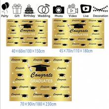 1pc Graduation Backdrop For Photography Gold Congratulations Congrats Grad Class Of 2026 Prom Party Supplies Decorations Photoshoot Photo Studio Props Favors Banner Background 2026 Congrats Grad Backdrop - Xem 3