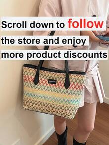 1pc Women's Colorblock Striped Decor Tote Bag, Suitable For Spring/Summer Beach Vacation, Commuting, Shopping, Gift - Multicolor - View 2