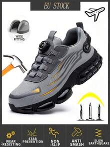 Men's Steel Toe Work Shoes | Lightweight & Breathable, Impact & Puncture Resistant, Twist Lock Design, Suitable For Construction & Warehouse - Grey - View 2