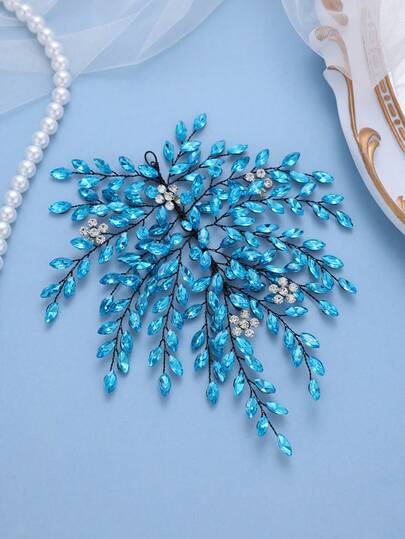 1pc Elegant Blue Crystal Leaf Headband, Suitable For Weddings, Galas, Parties As Graceful Bridal Headpiece