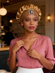 1 chiếc mũ trùm đầu bằng satin in chữ cái A-Z dành cho nữ, sang trọng, bóng bẩy và thời trang, phù hợp cho việc chăm sóc tóc hàng ngày, gội đầu tại nhà, chải chuốt ban đêm, tạo kiểu tóc khi đi làm, trang phục hẹn hò, du lịch, tụ họp bạn bè và thư giãn tại quán cà phê. - Màu Khaki - Xem 5