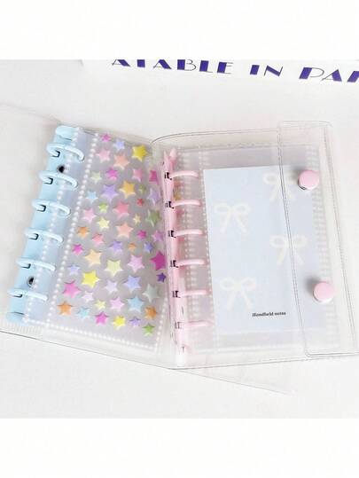 A7 Size Transparent Portable File Bag, Double Snap Closure, Suitable For Storing Photos, Can Also Be Used As Photo Album, Stationery, Notebook, Sticker Book, Office Supplies, School Supplies