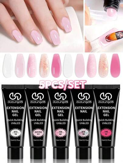 5种颜色美甲凝胶，易于塑形，可卸除/LED凝胶，适用于指甲加固和延长，可用于指甲塑形，可用于美甲装饰，硬质凝胶，适用于美甲套装，指甲油套装