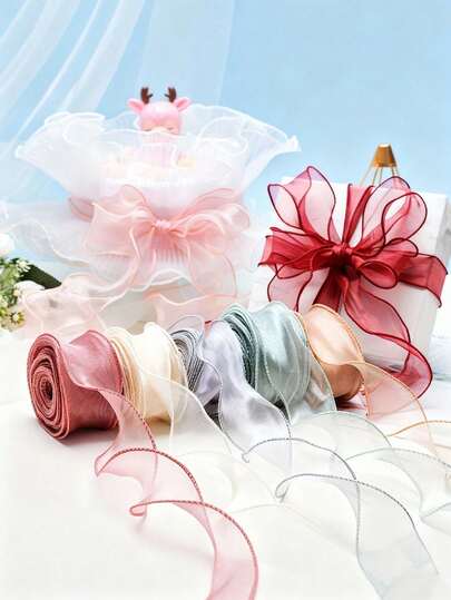 6 cuộn ruy băng organza trong suốt, dài 60 yard, kiểu đuôi cá, thích hợp dùng trong đám cưới, gói quà, trang trí đám cưới, phụ kiện tóc, bó hoa sang trọng, trang trí bánh, quà tặng, ngày Valentine, lễ Phục sinh, ngày của Mẹ và làm đồ thủ công để làm nơ - Kiểu dáng ngẫu nhiên (1 cuộn = 10 yard)
