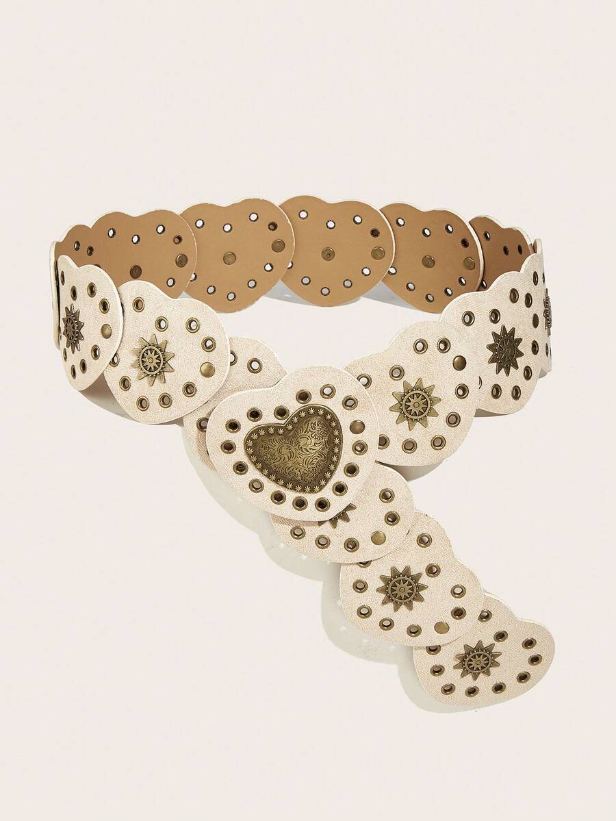 1 chiếc thắt lưng nhung hình trái tim màu be phong cách Boho Retro cho nữ, thắt lưng ghép mảnh hình trái tim Y2K, thắt lưng đinh tán, thắt lưng kiểu miền Tây, thắt lưng màu trắng kem, thắt lưng cao bồi cho nữ, phụ kiện Y2K, thắt lưng kiểu cao bồi, thắt lưng bản to, phù hợp với váy, quần jeans, trang phục thường ngày, phù hợp cho tiệc tùng, đi chơi, dạo phố, mua sắm, lễ hội âm nhạc, trường học, quà tặng ngày lễ, mùa hè, Ngày của Mẹ, mùa cưới - Màu be - Xem 1