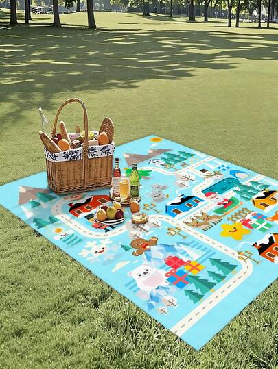 1 st picknickmatta för utomhusbruk med djur-, leksaksbil-, hustryck, krypmatta lämplig för trädgården, husbilscamping och picknick, golvbeläggning, hållbar design i alla väder, lämplig för balkong, trädgård, grill, altan, bakgård, lätt att rengöra och bärbar, oumbärlig utomhusdekoration