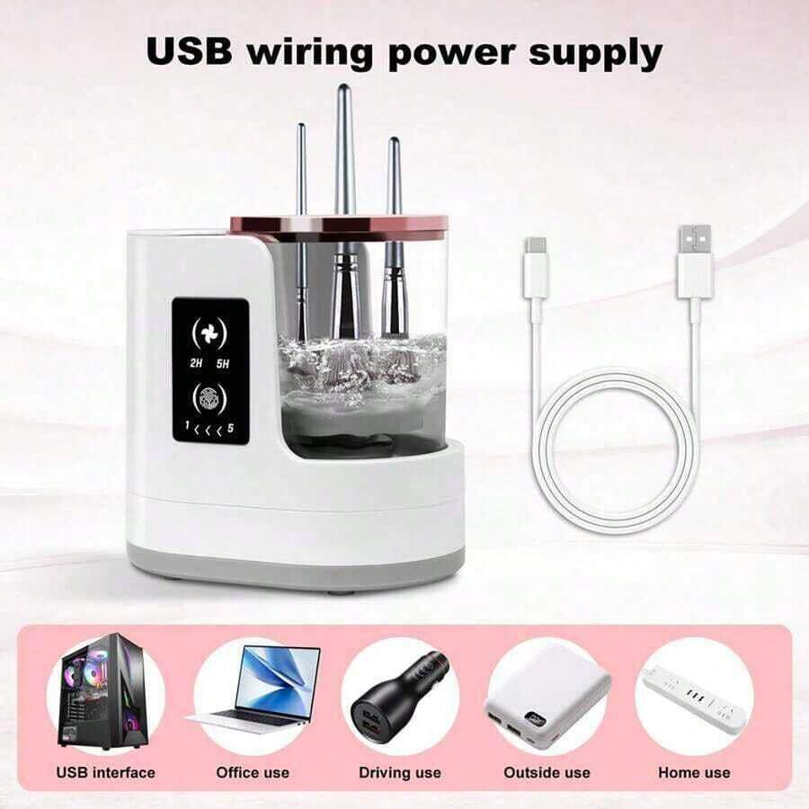 Pembersih Kuas Makeup Elektrik Baru 2026, Alat Pembersih Kuas Makeup Otomatis Portabel Bertenaga USB, Putaran Lambat, Dengan Layar LCD, Cocok Untuk Membersihkan Kuas Makeup.