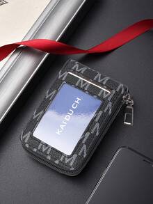 HOVI'S Men's M-Print PU Card Holder, Zipper Closure With ID Window & Multi-Slot Design, Compact 10x7.2cm Organizer For Cards & Cash - Black - View 6