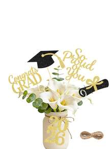 5pcs/Set 2026 Graduation Party Vase Decor Props - Includes "So Proud Of You", "Congrats GRAD" Graduation Cap & Diploma Decor Inserts - Suitable For 2026 Graduation Party, Commencement Ceremony Vase Fillers, Tabletop Decorations - View 5