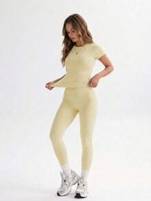 FWH Áo croptop màu trơn dễ thương, áo khoác ôm sát cổ tròn co giãn, áo khoác thường ngày thời trang ngọt ngào, bộ đồ thể thao 2 mảnh eo cao ôm sát, che khuyết điểm vòng bụng, giúp kéo dài chân, nâng mông, thích hợp mặc hàng ngày khi tập nhảy, chạy bộ, yoga, thể thao. - Nhiều màu - Xem 4