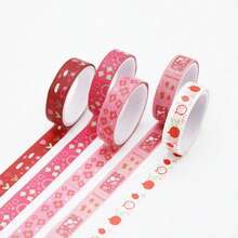 5 Rolls Watercolor Washi Tape Set Creative Geometric Pattern, Basic Student DIY Stationery And Journaling Tape Vintage Washi Tape Set, Basic Masking Tape, Retro Art Decorative Tape, Suitable For Art Creation, DIY Crafts, Journals, Planners, Scrapbooking, Packaging, Etc. - A - View 3