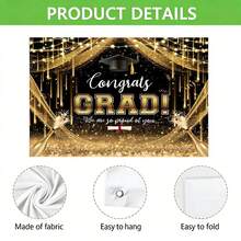 1pc Graduation Backdrop Class Of Congrats Grad Banner Black And Gold Graduation Party Decorations Large Congratulations Graduate Background School Prom Party Backdrop Photo Booth Props 2026 Congrats Grad Backdrop - View 6