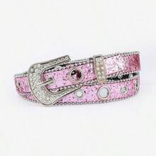1pc Women's Rhinestone & Hollow Sequin Y2K Style Belt, Suitable For Halloween, Summer, School Autumn Occasions - Hot Pink - View 9