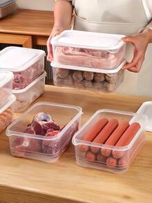1500毫升塑料密封食品储物盒，尺寸20*14*6.5厘米，可堆叠，透明密封盒身，防漏，可重复使用，易于清洁，节省空间，适用于备餐、存放剩菜、冰箱和冷冻室收纳，是家庭厨房和食品储藏室的理想之选。 - 彩色 - 查看 5
