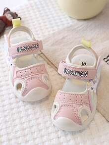 1 Pair Girls' Casual Cartoon Pony Decor PU Mesh Breathable Soft Sports Sandals, Summer Closed Toe Anti-Kick Protective Foot Wear, Non-Slip Rubber Sole, Easy Hook & Loop Closure - Pink - View 3